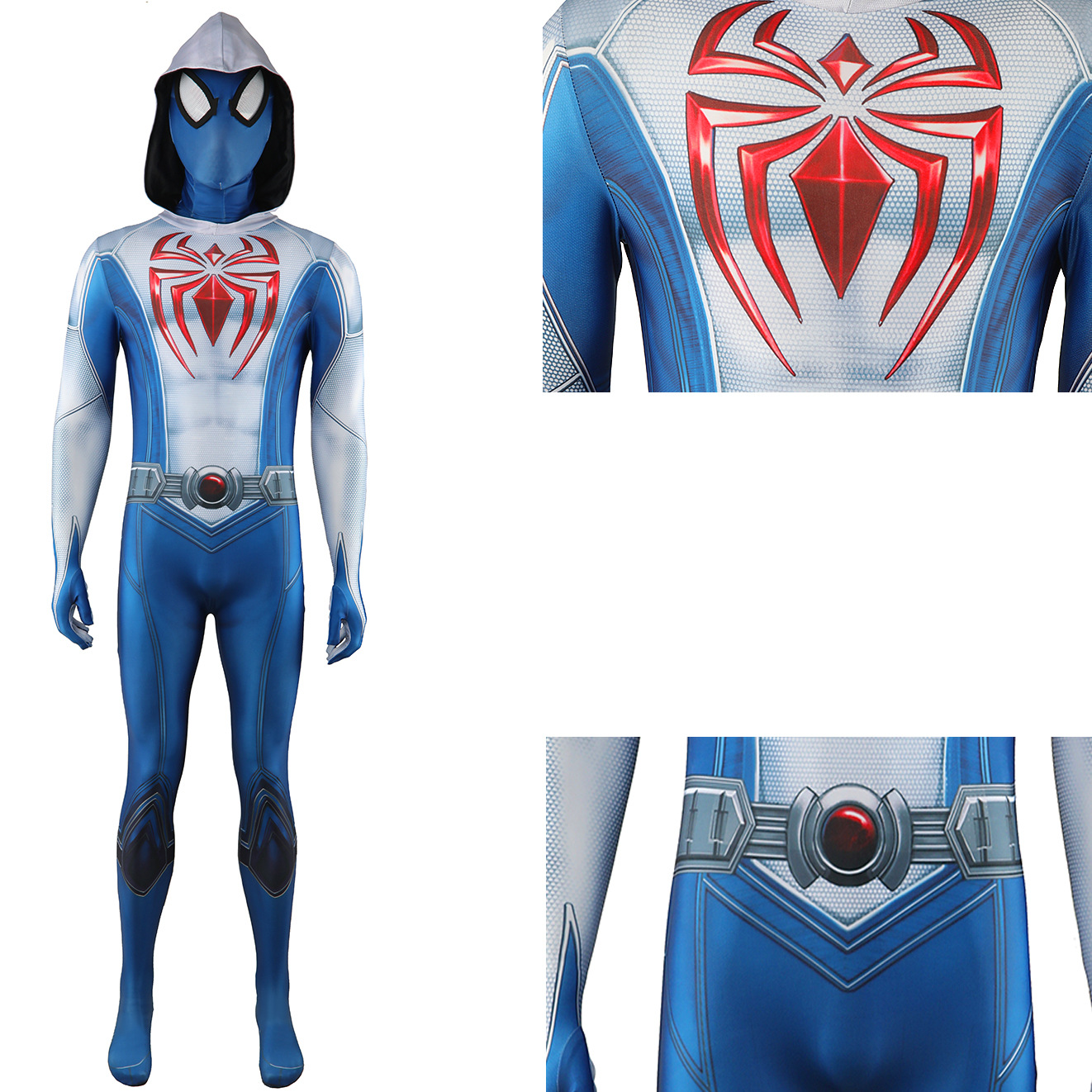 Spiderman 2 Venom Mask Jumpsuit Blue White Superhero Cosplay Costume Halloween x’mas christmas birthday gift toys party make-up outfit - Image 2